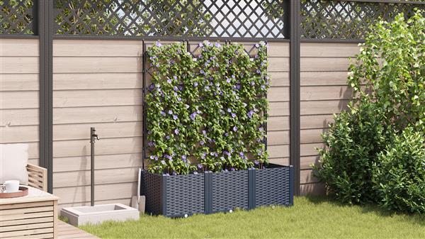 Grote foto vidaxl tuindruppel met trellis 3 pcs grijs 120 x 40 x 143 cm pp tuin en terras overige tuin en terras