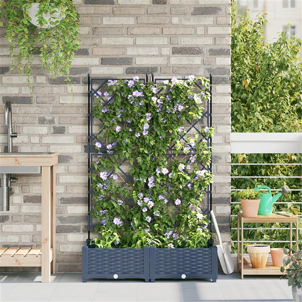 Grote foto vidaxl tuindruppel met trellis 2 pcs grijs 80 x 40 x 125 5 cm pp tuin en terras overige tuin en terras