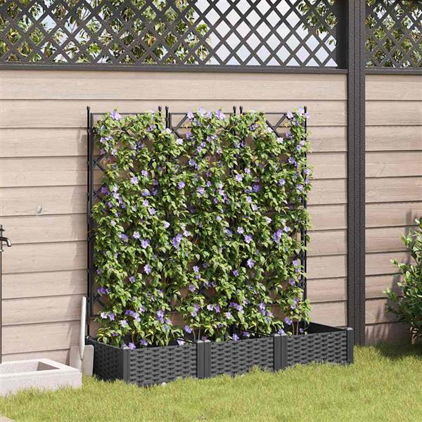 Grote foto vidaxl tuindruppel met trellis 3 pcs zwart 120 x 40 x 125 5 cm pp tuin en terras overige tuin en terras