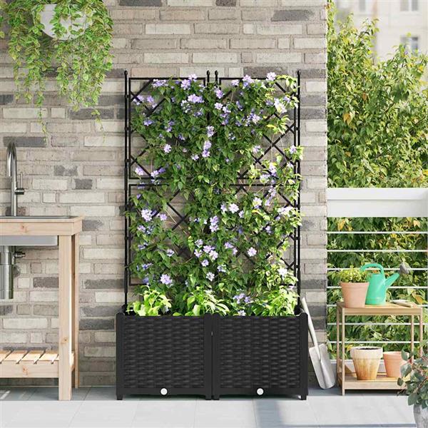 Grote foto vidaxl tuindruppel met trellis 2 pcs zwart 80 x 40 x 143 cm pp tuin en terras overige tuin en terras