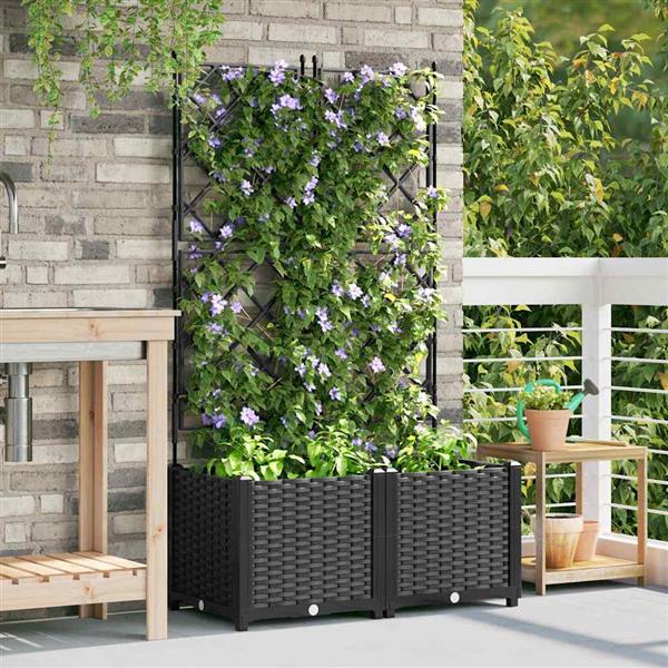 Grote foto vidaxl tuindruppel met trellis 2 pcs zwart 80 x 40 x 143 cm pp tuin en terras overige tuin en terras