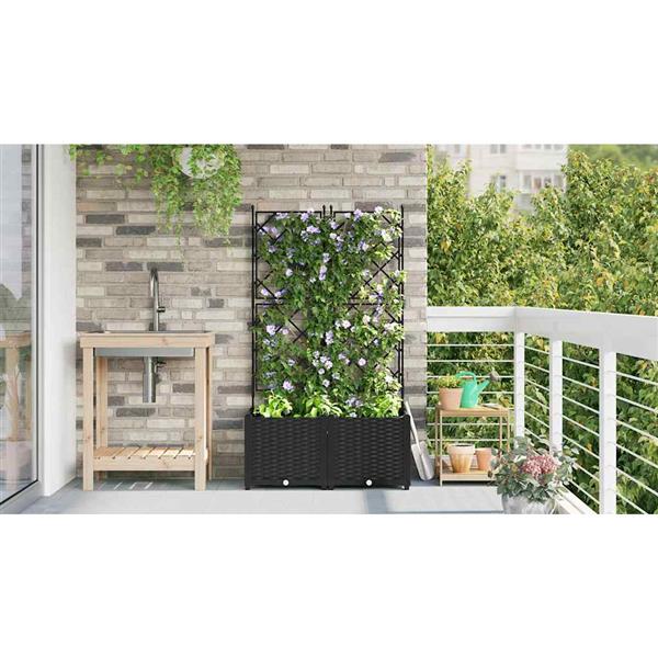 Grote foto vidaxl tuindruppel met trellis 2 pcs zwart 80 x 40 x 143 cm pp tuin en terras overige tuin en terras