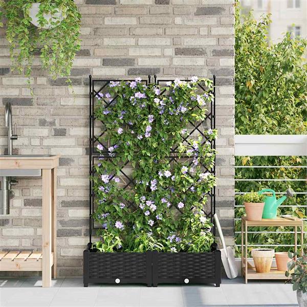 Grote foto vidaxl tuindruppel met trellis 2 pcs zwart 80 x 40 x 125 5 cm pp tuin en terras overige tuin en terras