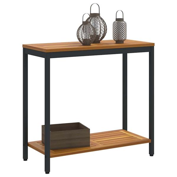 Grote foto vidaxl buiten tafel met opslag naturel en zwart 80 x 35 x 75 cm tuin en terras tuinmeubelen