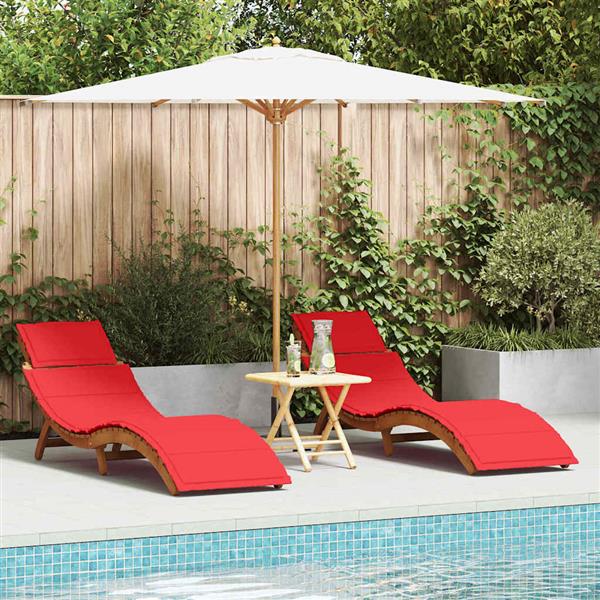 Grote foto vidaxl ligbed met kussen 2 pcs rood 184 x 55 x 64cm massief acaciahout tuin en terras tuinmeubelen