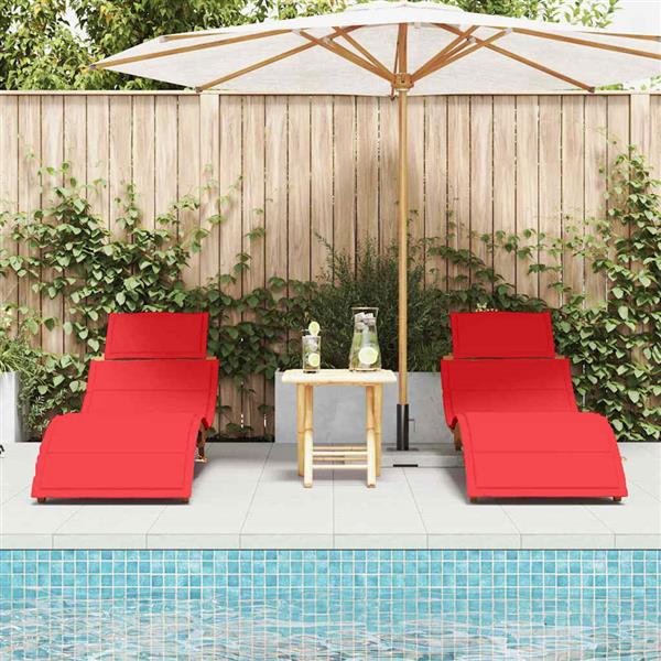 Grote foto vidaxl ligbed met kussen 2 pcs rood 184 x 55 x 64cm massief acaciahout tuin en terras tuinmeubelen