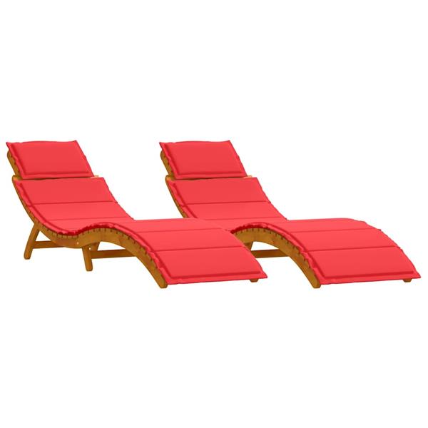 Grote foto vidaxl ligbed met kussen 2 pcs rood 184 x 55 x 64cm massief acaciahout tuin en terras tuinmeubelen