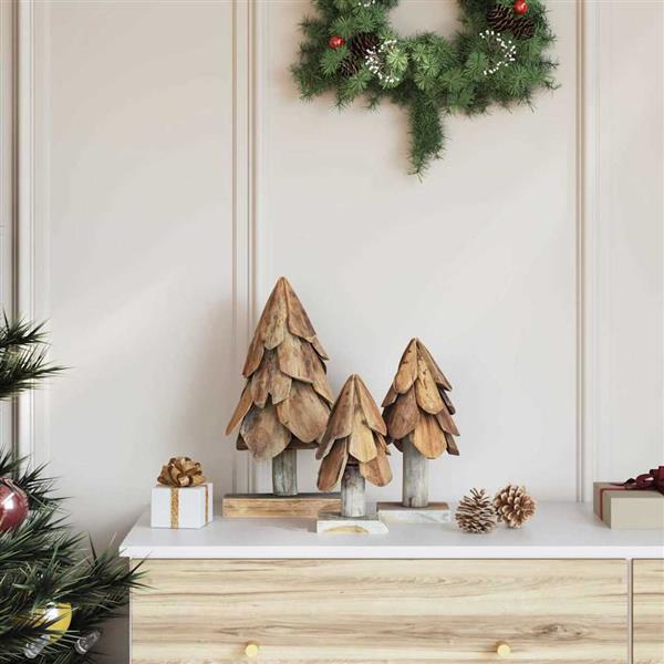 Grote foto vidaxl kerstboom met standaard 3 pcs bruin massief teakhout diversen overige diversen