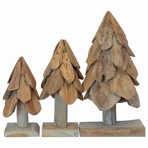 Grote foto vidaxl kerstboom met standaard 3 pcs bruin massief teakhout diversen overige diversen