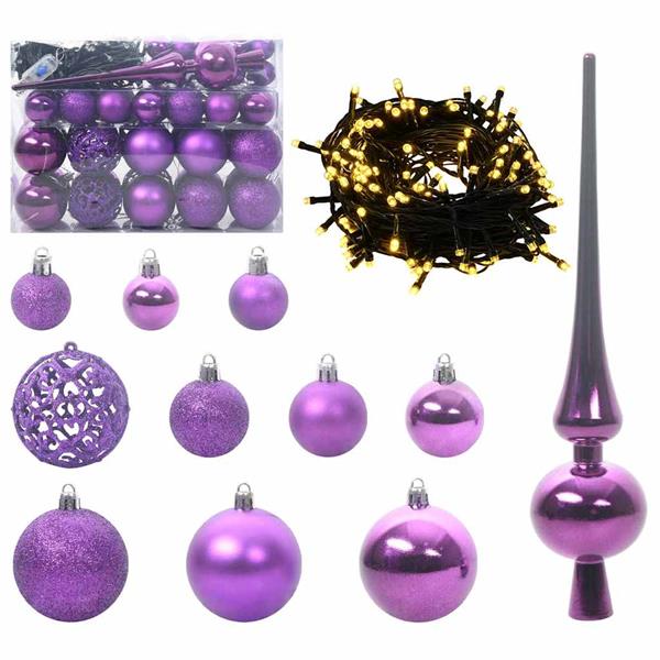 Grote foto vidaxl kerstbal set met 150 led 61 pcs lila kunststof diversen overige diversen