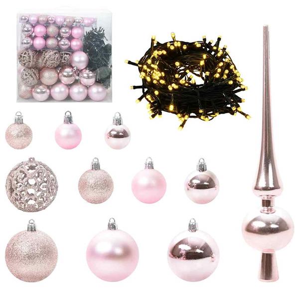 Grote foto vidaxl kerstbal set met 300 led 120 pcs roze kunststof diversen overige diversen