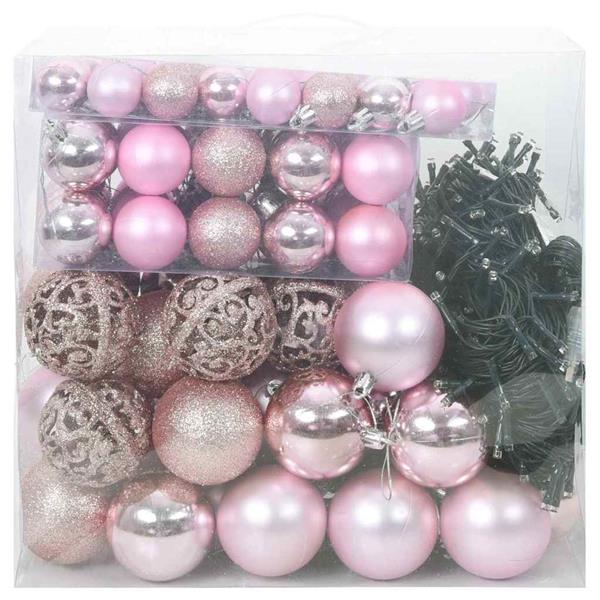 Grote foto vidaxl kerstbal set met 300 led 120 pcs roze kunststof diversen overige diversen