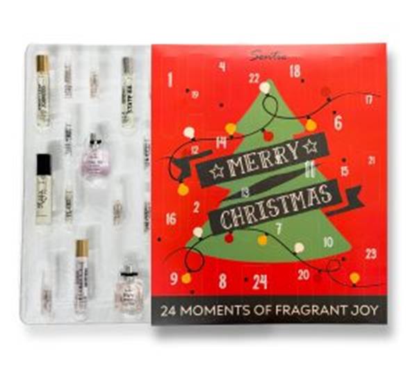 Grote foto luxe adventskalender kerstboom sieraden tassen en uiterlijk parfum