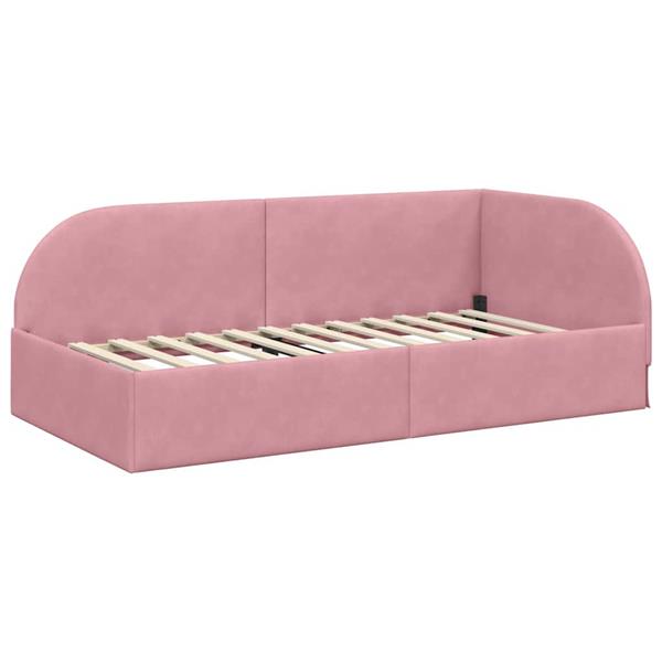 Grote foto vidaxl hoekbedframe met hoofdeinde roze 100 x 200 cm fluweel antiek en kunst stoelen en banken