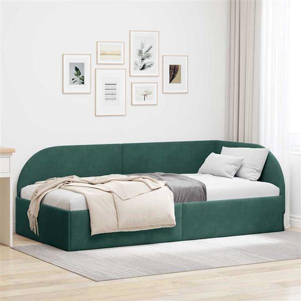 Grote foto vidaxl hoekbedframe met hoofdeinde donkergroen 90 x 190 cm fluweel antiek en kunst stoelen en banken