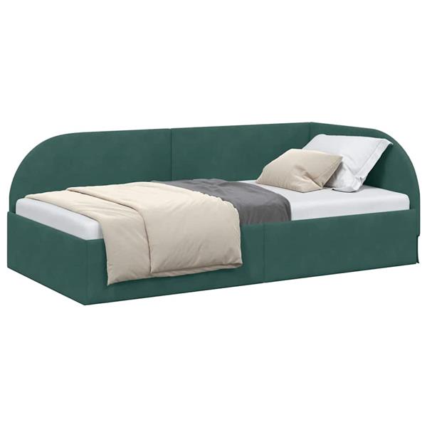 Grote foto vidaxl hoekbedframe met hoofdeinde donkergroen 90 x 190 cm fluweel antiek en kunst stoelen en banken