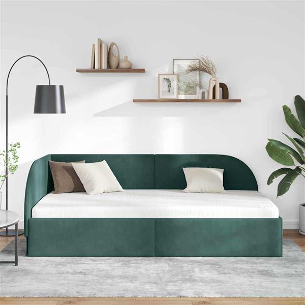 Grote foto vidaxl hoekbedframe met hoofdeinde donkergroen 90 x 190 cm fluweel antiek en kunst stoelen en banken