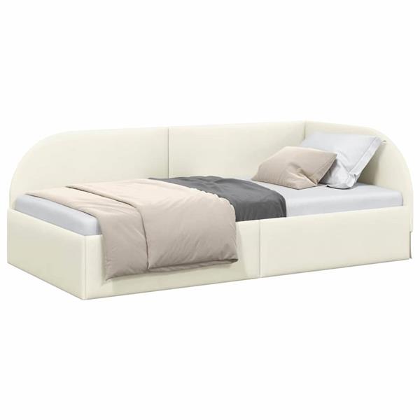 Grote foto vidaxl hoekbedframe met hoofdeinde cr me 100 x 200 cm fluweel antiek en kunst stoelen en banken