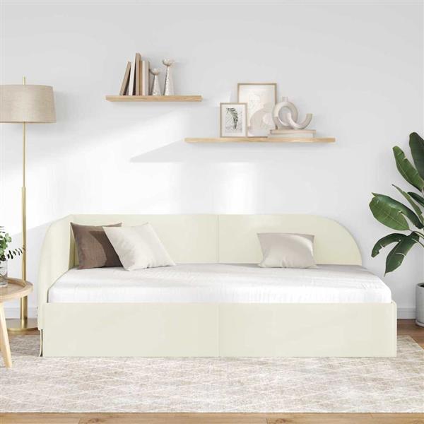 Grote foto vidaxl hoekbedframe met hoofdeinde cr me 100 x 200 cm fluweel antiek en kunst stoelen en banken