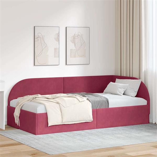Grote foto vidaxl hoekbedframe met hoofdeinde wijnrood 100 x 200 cm fluweel antiek en kunst stoelen en banken