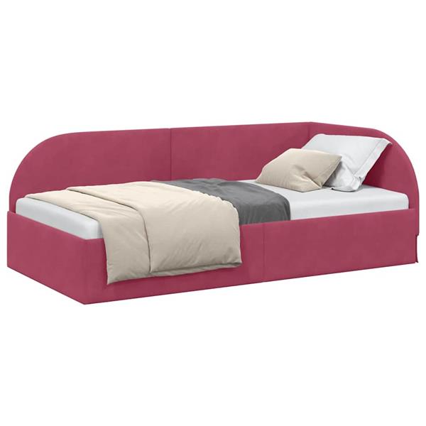 Grote foto vidaxl hoekbedframe met hoofdeinde wijnrood 100 x 200 cm fluweel antiek en kunst stoelen en banken
