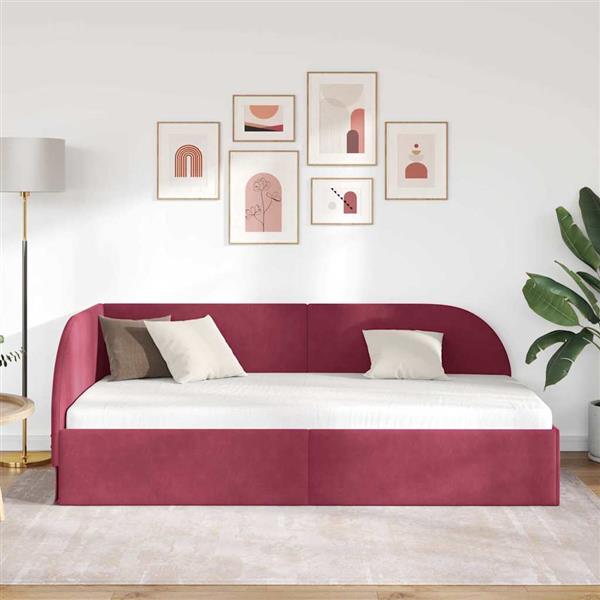 Grote foto vidaxl hoekbedframe met hoofdeinde wijnrood 100 x 200 cm fluweel antiek en kunst stoelen en banken