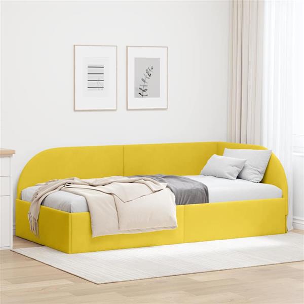 Grote foto vidaxl hoekbedframe met hoofdeinde geel 100 x 200 cm fluweel antiek en kunst stoelen en banken
