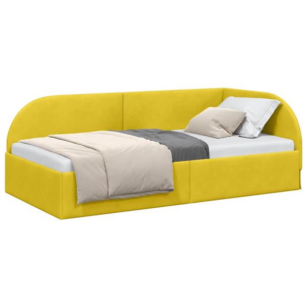 Grote foto vidaxl hoekbedframe met hoofdeinde geel 100 x 200 cm fluweel antiek en kunst stoelen en banken
