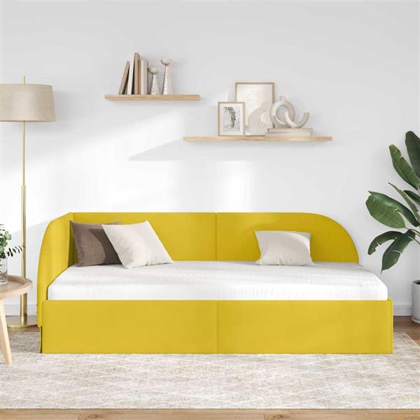Grote foto vidaxl hoekbedframe met hoofdeinde geel 100 x 200 cm fluweel antiek en kunst stoelen en banken