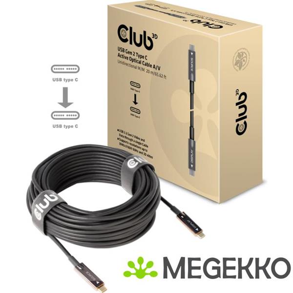 Grote foto club3d usb3.2 g2 type c act. opt. a v m m 20m usb kabel 3.2 gen 2 3.1 gen 2 usb c zwart computers en software overige computers en software