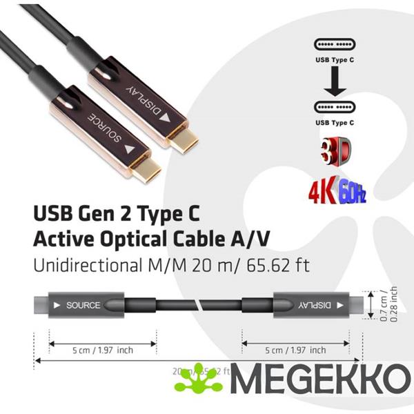 Grote foto club3d usb3.2 g2 type c act. opt. a v m m 20m usb kabel 3.2 gen 2 3.1 gen 2 usb c zwart computers en software overige computers en software