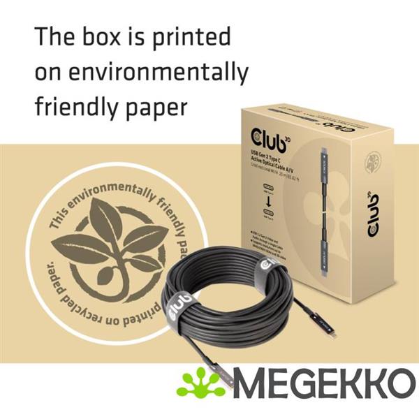 Grote foto club3d usb3.2 g2 type c act. opt. a v m m 20m usb kabel 3.2 gen 2 3.1 gen 2 usb c zwart computers en software overige computers en software