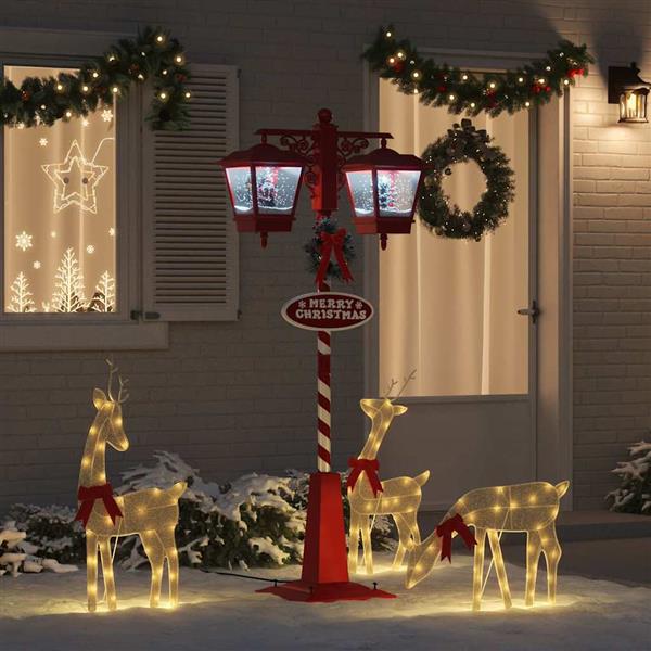Grote foto vidaxl kerststraatlamp met 2 lantaarns rood 40 5 x 80 x 188 cm diversen overige diversen
