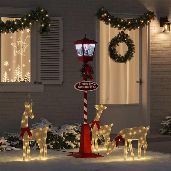 Grote foto vidaxl kerststraatlamp met lantaarn rood 40 5x40 5x180cm kunststof diversen overige diversen