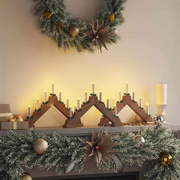 Grote foto vidaxl kerst kaars brug met 7 led 3 pcs bruin 39.5 x 5 x 29 cm diversen overige diversen