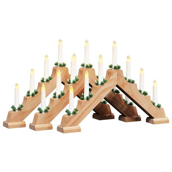 Grote foto vidaxl kerst kaars brug met 7 led 3 pcs bruin 39.5 x 5 x 29 cm diversen overige diversen