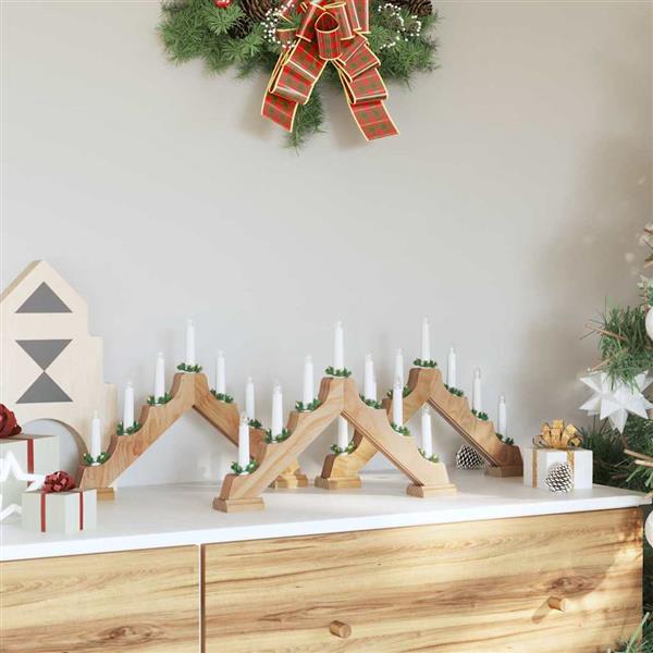 Grote foto vidaxl kerst kaars brug met 7 led 3 pcs bruin 39.5 x 5 x 29 cm diversen overige diversen