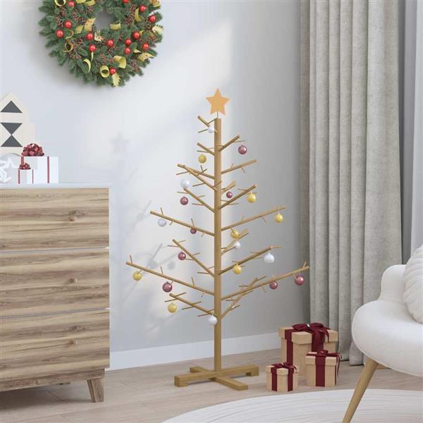 Grote foto vidaxl houten kerstboom met standaard bruin 125 cm massief grenenhout diversen overige diversen