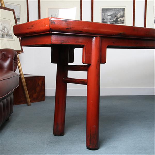 Grote foto reusachtige 3.25 m lange chinese rode lak altaartafel of wandtafel no.331525 antiek en kunst stoelen en banken