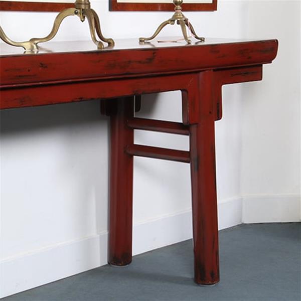 Grote foto reusachtige 3.25 m lange chinese rode lak altaartafel of wandtafel no.331525 antiek en kunst stoelen en banken