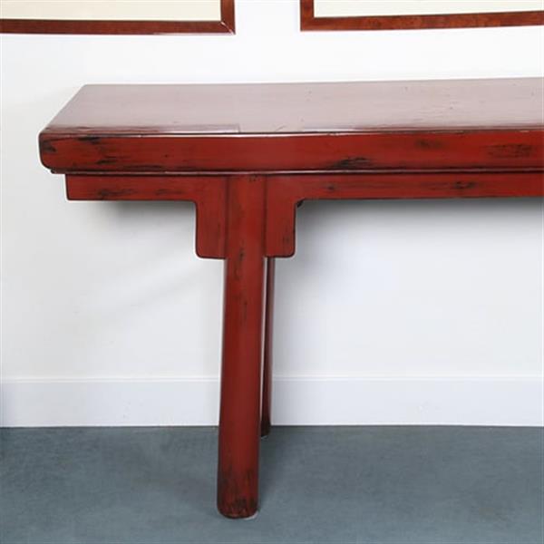 Grote foto reusachtige 3.25 m lange chinese rode lak altaartafel of wandtafel no.331525 antiek en kunst stoelen en banken