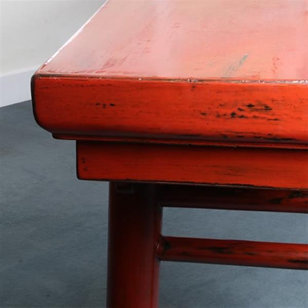 Grote foto reusachtige 3.25 m lange chinese rode lak altaartafel of wandtafel no.331525 antiek en kunst stoelen en banken