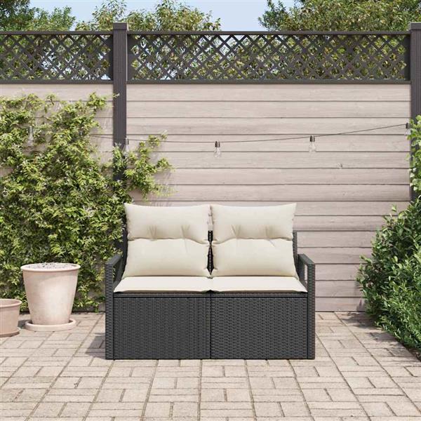 Grote foto vidaxl tuinbank met kussen zwart 120 x 62 x 69cm poly rattan tuin en terras tuinmeubelen