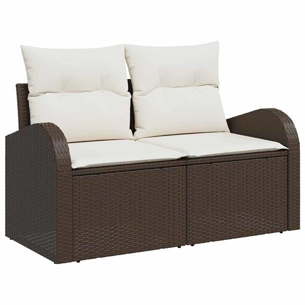 Grote foto vidaxl tuinbank met kussen bruin 124 x 62 x 69cm poly rattan tuin en terras tuinmeubelen