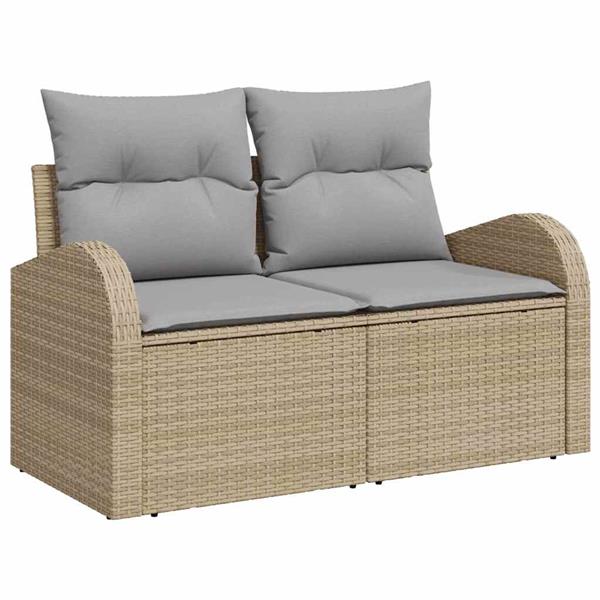 Grote foto vidaxl tuinbank met kussen beige 124 x 62 x 69cm poly rattan tuin en terras tuinmeubelen
