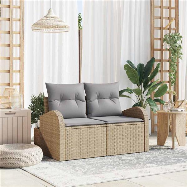 Grote foto vidaxl tuinbank met kussen beige 124 x 62 x 69cm poly rattan tuin en terras tuinmeubelen