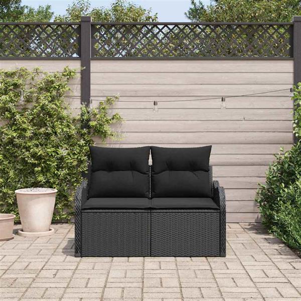Grote foto vidaxl tuinbank met kussen zwart 121 x 62 x 69cm poly rattan tuin en terras tuinmeubelen