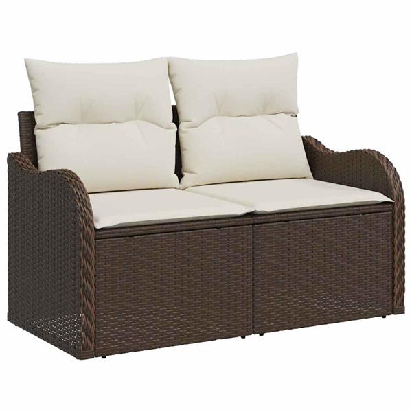 Grote foto vidaxl tuinbank met kussen bruin 121 x 62 x 69cm poly rattan tuin en terras tuinmeubelen