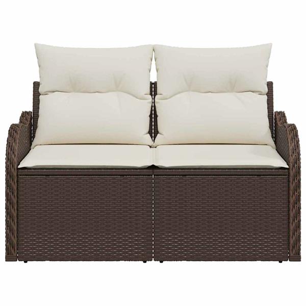 Grote foto vidaxl tuinbank met kussen bruin 121 x 62 x 69cm poly rattan tuin en terras tuinmeubelen