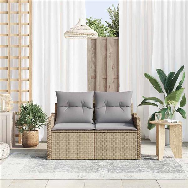 Grote foto vidaxl tuinbank met kussen beige 121 x 62 x 69cm poly rattan tuin en terras tuinmeubelen